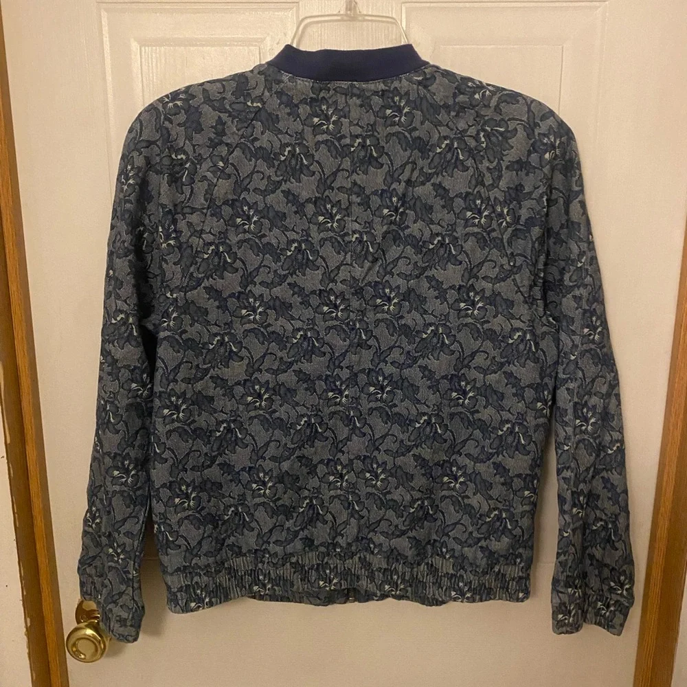 J. Crew Navy Floral Jacquard Zip Bomber Jacket